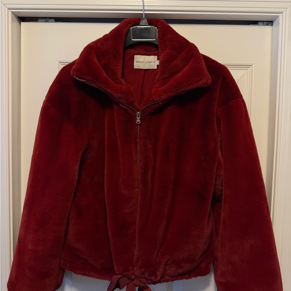 Rebecca Minkoff Deep Red Faux Fur Jacket